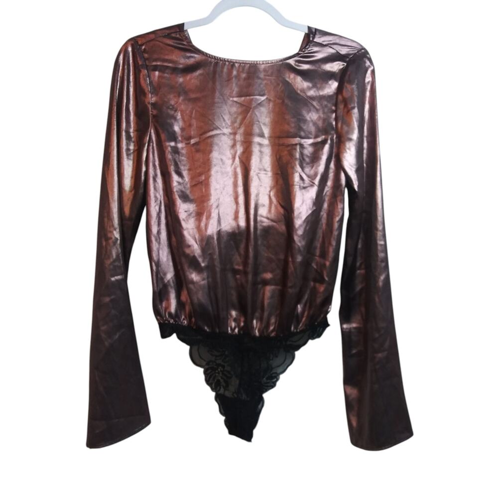 Intimately Free People Metallic Long Sleeve Bodysuit Drapey Size XS